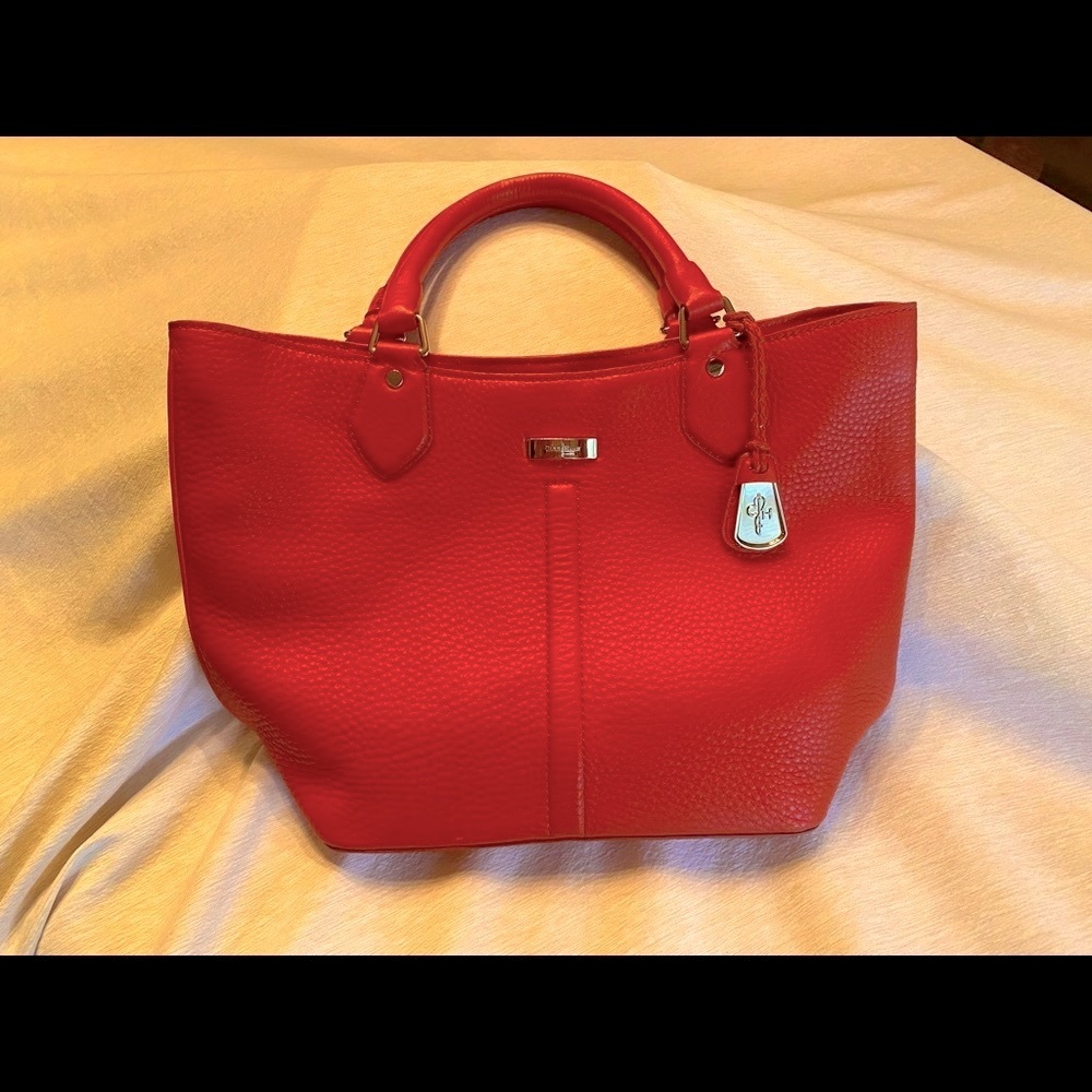 Cole Haan Large Shoulder Bag in Orange Pebble Leather